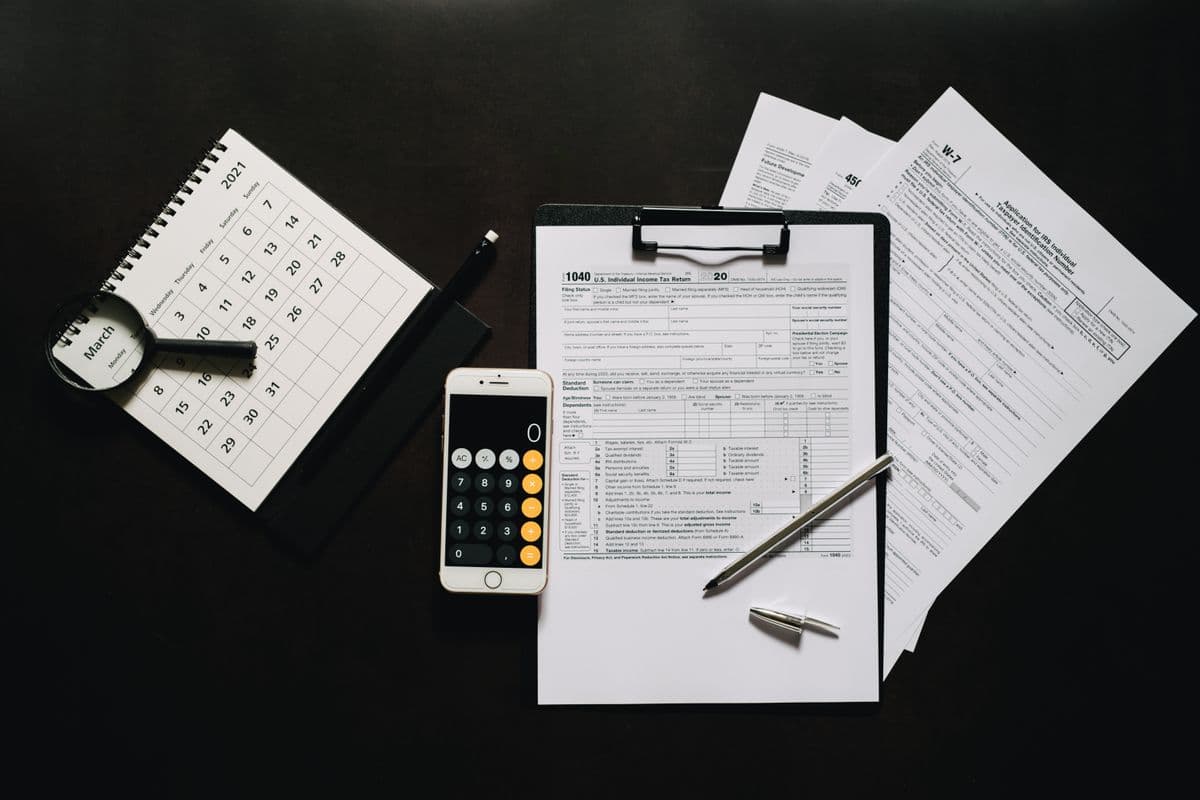 Tax forms and a calculator
